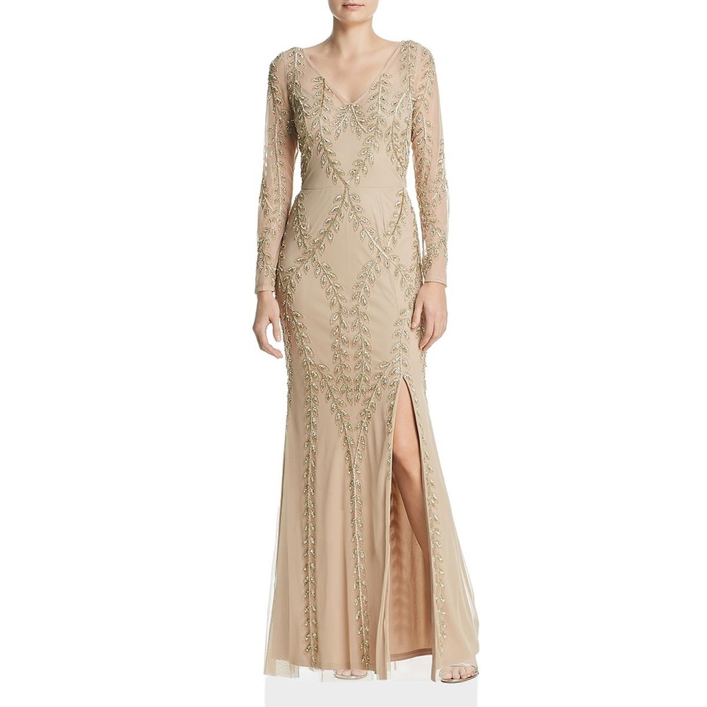Adrianna Papell Gold Embellished Maxi Dress